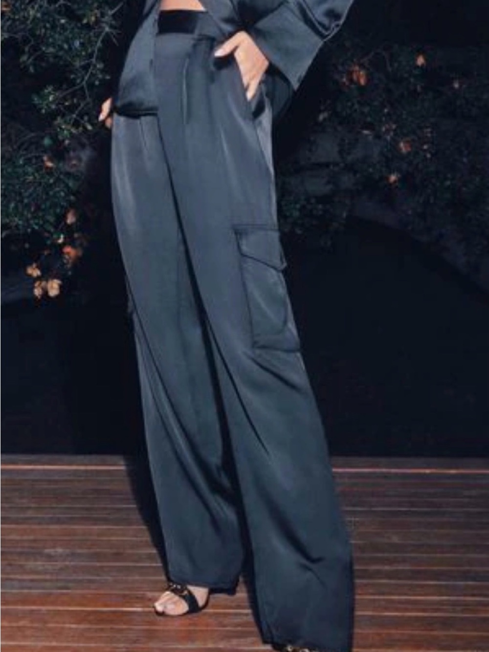 Izabel Satin Straight Leg Cargo Pants
